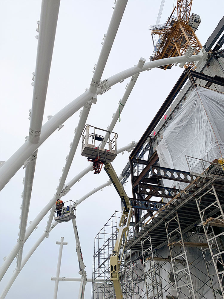 AESS steel pipe installation at the summit (future sky atrium)